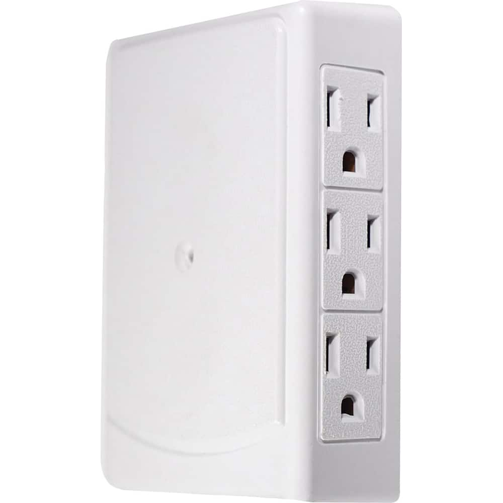 GoGreen Power - Electrical Outlet Adapters; Adapter Type: Wall Tap ; Amperage: 15 ; Voltage: 125 ; Number of Outlets: 6 ; Adapter Color: White ; Adapter Overall Length (Decimal Inch): 4-1/2 - Exact Industrial Supply