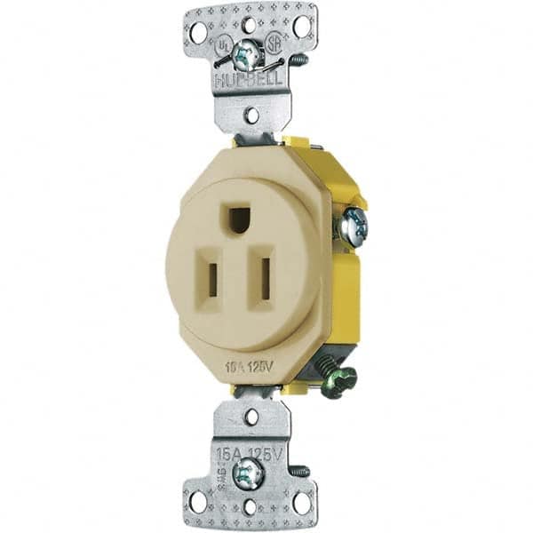 Hubbell Wiring Device-Kellems - 125V 15A NEMA 5-15R Residential Grade Ivory Straight Blade Single Receptacle - Americas Industrial Supply