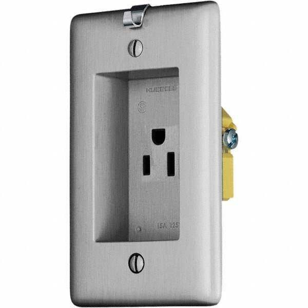 Hubbell Wiring Device-Kellems - 125V 15A NEMA 5-15R Residential Grade Stainless Straight Blade Single Receptacle - Americas Industrial Supply