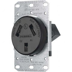 Hubbell Wiring Device-Kellems - 125/250 VAC 50A NEMA 10-50R Residential Grade Black Straight Blade Single Receptacle - Americas Industrial Supply