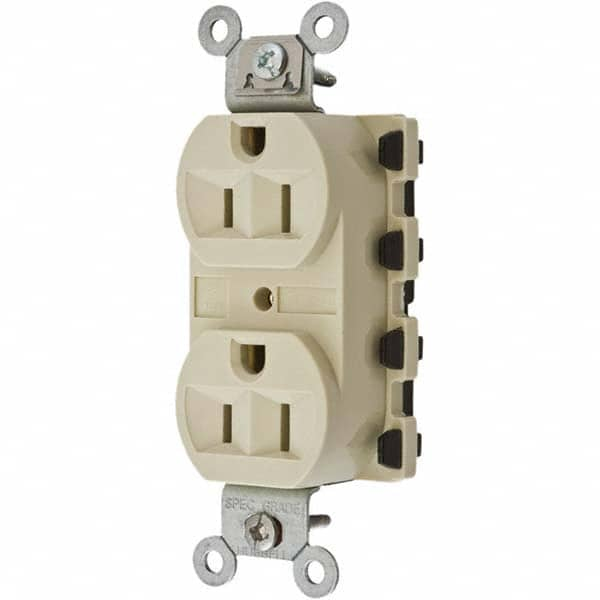 Hubbell Wiring Device-Kellems - 125V 15A NEMA 5-15R Specification Grade Ivory Straight Blade Duplex Receptacle - Americas Industrial Supply