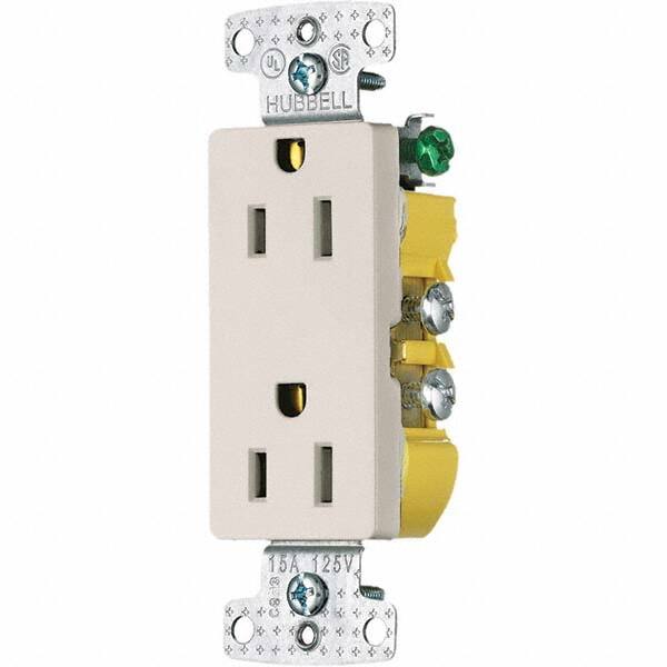 Hubbell Wiring Device-Kellems - 125V 15A NEMA 5-15R Residential Grade Light Almond Straight Blade Duplex Receptacle - Americas Industrial Supply