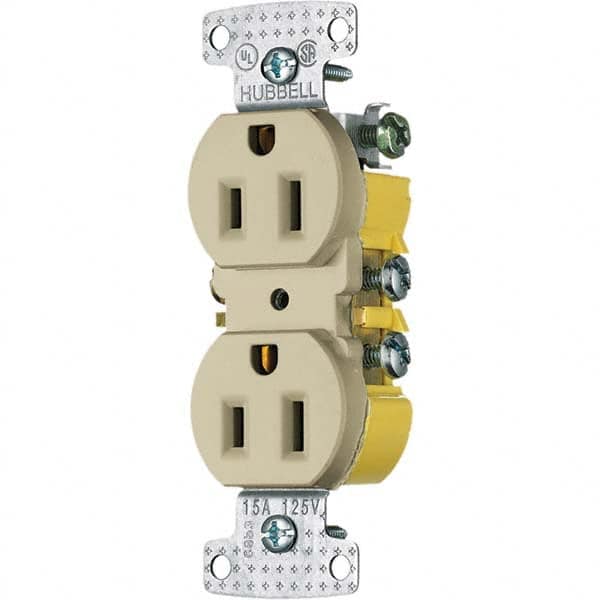 Hubbell Wiring Device-Kellems - 125V 15A NEMA 5-15R Residential Grade Ivory Straight Blade Duplex Receptacle - Americas Industrial Supply