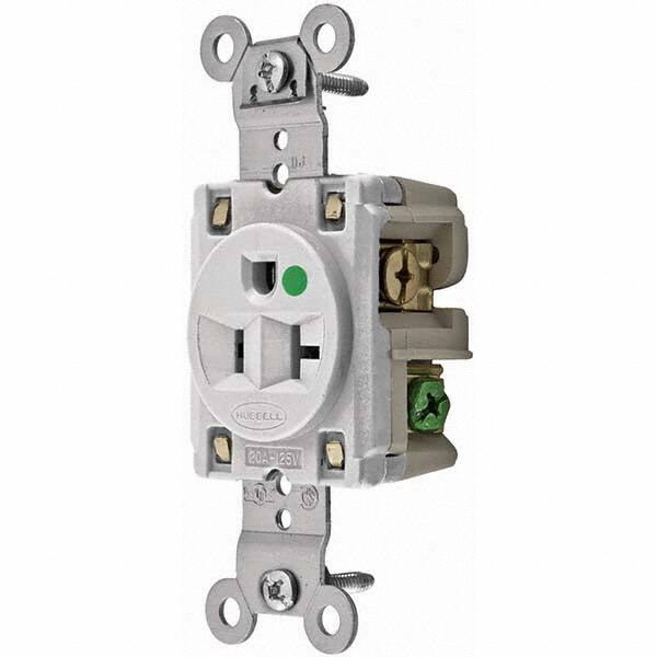 Hubbell Wiring Device-Kellems - 125V 20A NEMA 5-20R Hospital Grade White Straight Blade Single Receptacle - Americas Industrial Supply