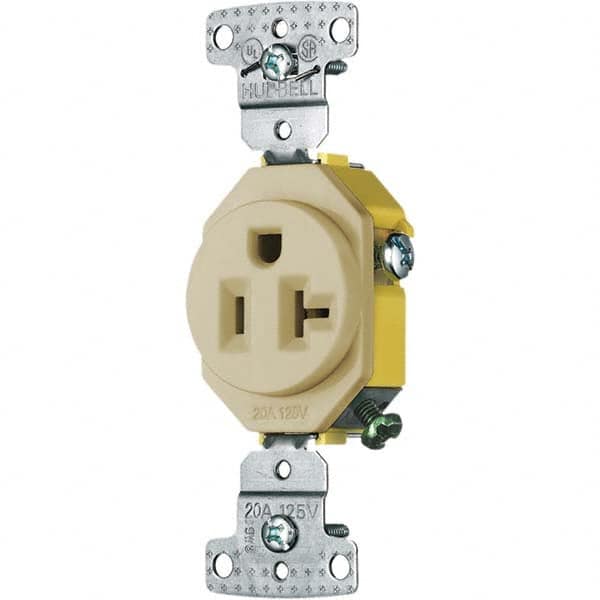 Hubbell Wiring Device-Kellems - 125V 20A NEMA 5-20R Residential Grade Ivory Straight Blade Single Receptacle - Americas Industrial Supply