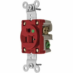 Hubbell Wiring Device-Kellems - 125V 20A NEMA 5-20R Hospital Grade Red Straight Blade Single Receptacle - Americas Industrial Supply