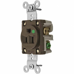 Hubbell Wiring Device-Kellems - 125V 15A NEMA 5-15R Hospital Grade Brown Straight Blade Single Receptacle - Americas Industrial Supply