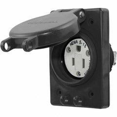 Hubbell Wiring Device-Kellems - 125V 15A NEMA 5-15R Industrial Grade Black Straight Blade Single Receptacle - Americas Industrial Supply