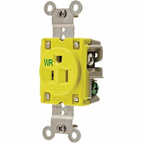 Hubbell Wiring Device-Kellems - 125V 15A NEMA 5-15R Industrial Grade Yellow Straight Blade Single Receptacle - Americas Industrial Supply