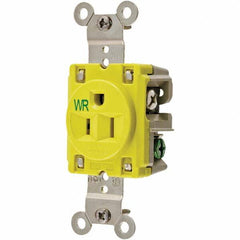 Hubbell Wiring Device-Kellems - 125V 15A NEMA 5-15R Industrial Grade Yellow Straight Blade Single Receptacle - Americas Industrial Supply