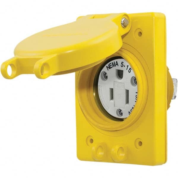 Hubbell Wiring Device-Kellems - 125V 15A NEMA 5-15R Industrial Grade Yellow Straight Blade Single Receptacle - Americas Industrial Supply