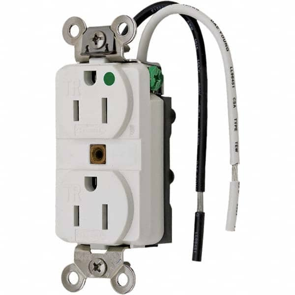 Hubbell Wiring Device-Kellems - 125V 15A NEMA 5-15R Hospital Grade White Straight Blade Duplex Receptacle - Americas Industrial Supply