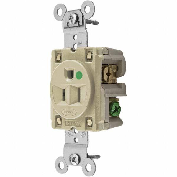 Hubbell Wiring Device-Kellems - 125V 15A NEMA 5-15R Hospital Grade Ivory Straight Blade Single Receptacle - Americas Industrial Supply