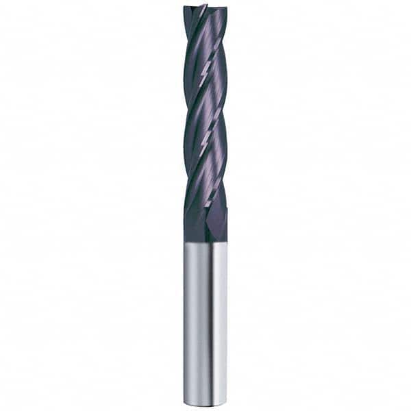 Square End Mill: 3/8'' Dia, 1-1/8'' LOC, 3/8'' Shank Dia, 3'' OAL, 4 Flutes, Solid Carbide Single End, FIREX Finish, Helical Flute, Centercutting, RH Cut, RH Flute, Series 19957