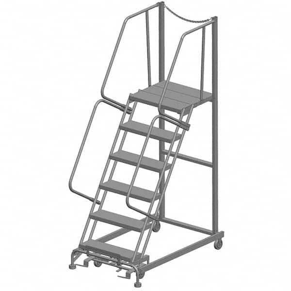 Steel Rolling Ladder: 6 Step Heavy-Duty Grating Tread