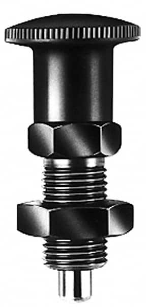 KIPP - 5/8-11, 23mm Thread Length, 8mm Plunger Diam, Lockout Knob Handle Indexing Plunger - Plunger Style B, 26mm Body Length, 74mm OAL, Steel - Americas Industrial Supply