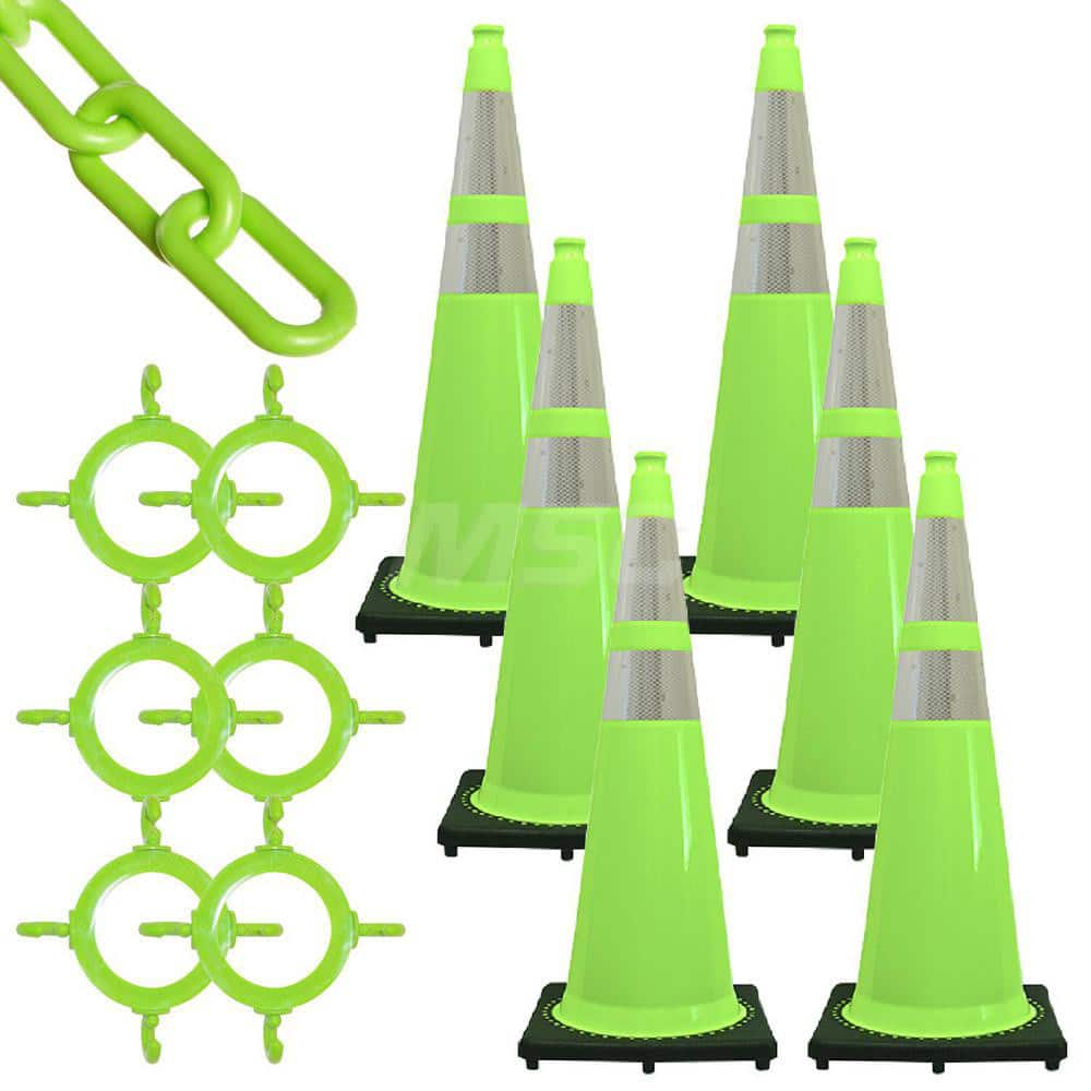 Barrier Rope & Chain; Type: Traffic Cone with Reflective Collar & Chain Kit; Material: Plastic; Color: Safety Green; Rope/Chain Material: Plastic; Hook Fitting Material: None; Snap End Material: None; Color: Safety Green; Length (Feet): 50.00; 50.000; Ove