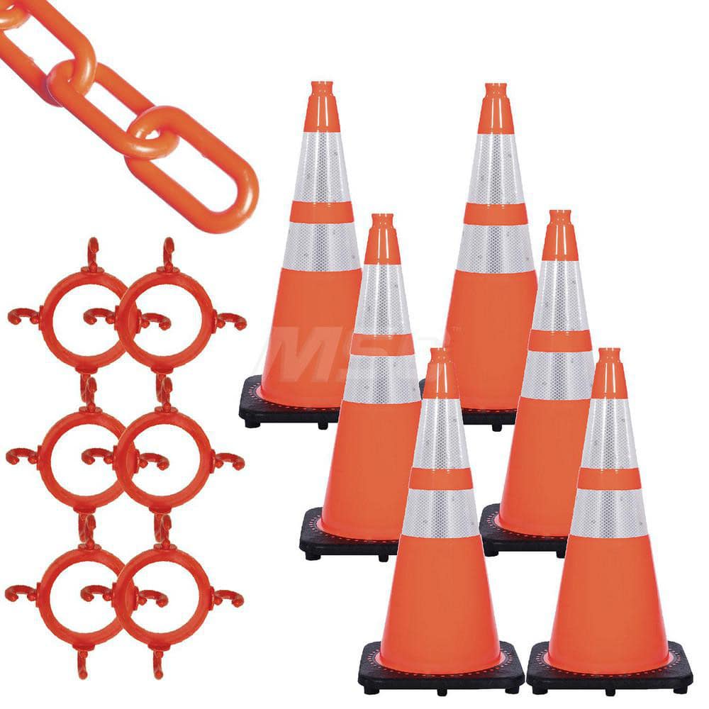 Barrier Rope & Chain; Type: Traffic Cone with Reflective Collar & Chain Kit; Material: Plastic; Color: Traffic Orange; Rope/Chain Material: Plastic; Hook Fitting Material: None; Snap End Material: None; Color: Traffic Orange; Length (Feet): 50.00; 50.000;