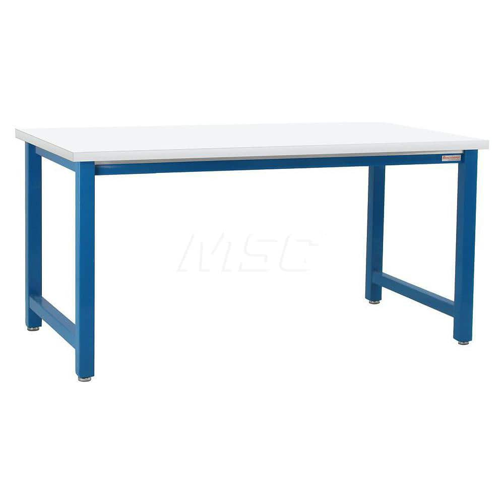 Stationary Work Bench: 60″ Wide, 30″ Deep, 34″ High, Light Blue & White 6,600 lb Capacity