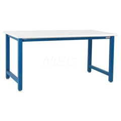 Stationary Work Bench: 120″ Wide, 24″ Deep, 34″ High, Light Blue & White 6,600 lb Capacity