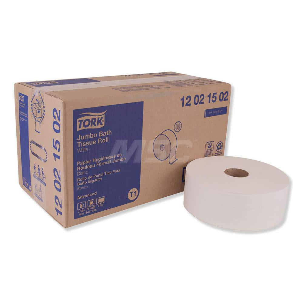 Bathroom Tissue: Jumbo Roll, Recycled Fiber, 2-Ply, White 3.48″ Sheet Width