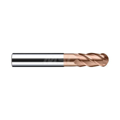 Ball End Mill: 2.4803″ Dia, 0.6299″ LOC, 4 Flute, Solid Carbide 63 mm OAL, 8 mm Shank Dia, 40 ° Helix, Duro-Si Coated, Single End, Series Sphero-X