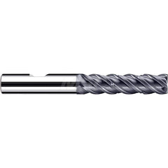 Square End Mill: 1/8'' Dia, 3/8'' LOC, 1/4'' Shank Dia, 2-1/4'' OAL, 4 Flutes, Solid Carbide Single End, Polychrom Finish, Spiral Flute, 45 ™ Variable Helix, Centercutting, RH Cut, RH Flute, Series E-Cut