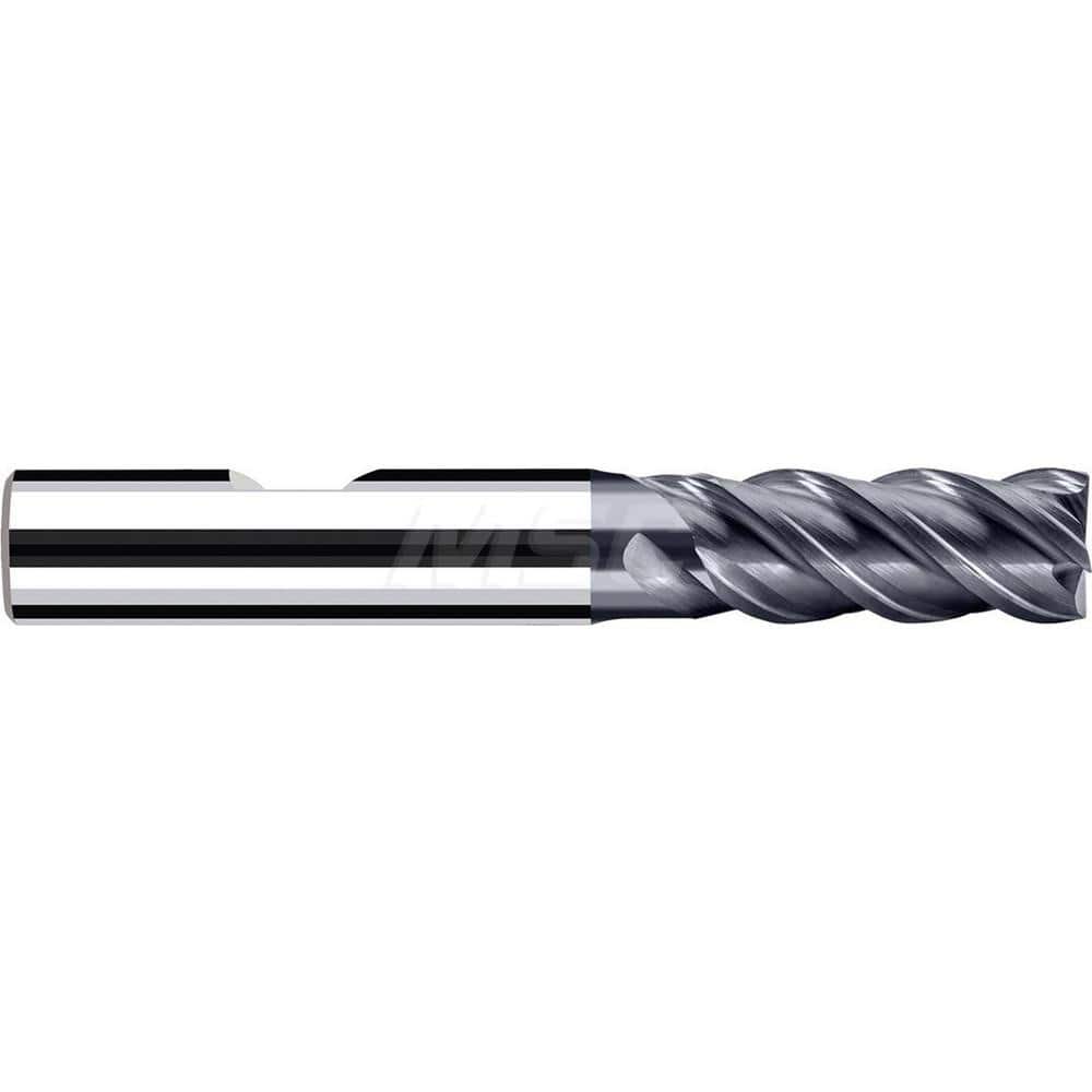 Square End Mill: 3/8'' Dia, 3/4'' LOC, 3/8'' Shank Dia, 2-3/4'' OAL, 4 Flutes, Solid Carbide Single End, Polychrom Finish, Spiral Flute, 45 ™ Variable Helix, Centercutting, RH Cut, RH Flute, Series E-Cut