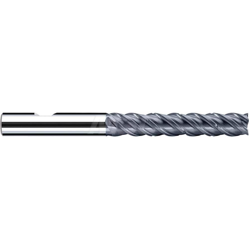 Square End Mill: 3/16'' Dia, 1'' LOC, 1/4'' Shank Dia, 3'' OAL, 4 Flutes, Solid Carbide Single End, Polychrom Finish, Spiral Flute, 45 ™ Variable Helix, Centercutting, RH Cut, RH Flute, Series E-Cut