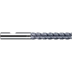 Square End Mill: 1/4'' Dia, 1-3/8'' LOC, 1/4'' Shank Dia, 3'' OAL, 4 Flutes, Solid Carbide Single End, Polychrom Finish, Spiral Flute, 45 ™ Variable Helix, Centercutting, RH Cut, RH Flute, Series E-Cut