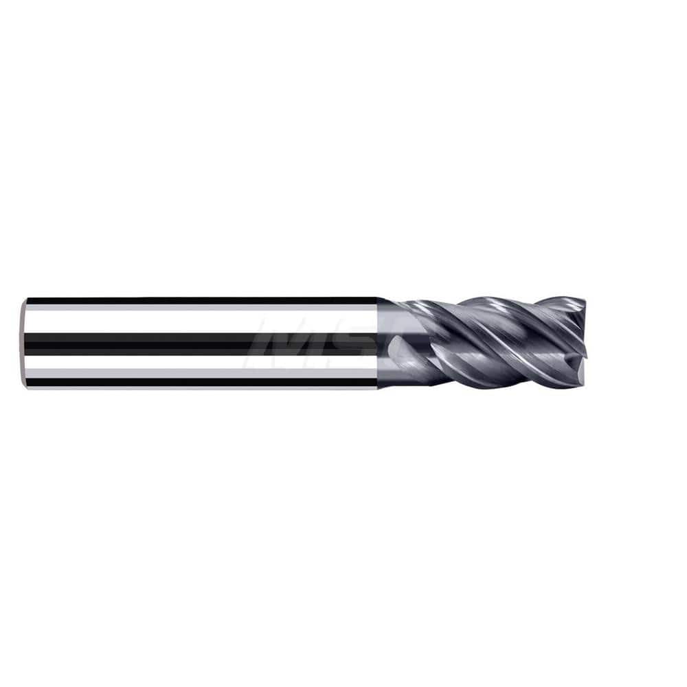Square End Mill: 1/4'' Dia, 3/8'' LOC, 1/4'' Shank Dia, 2-1/4'' OAL, 4 Flutes, Solid Carbide Single End, Polychrom Finish, Spiral Flute, 45 ™ Variable Helix, Centercutting, RH Cut, RH Flute, Series E-Cut