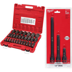 Socket Set: 1/2″ Drive 8 to 36 mm Socket, 6 Point