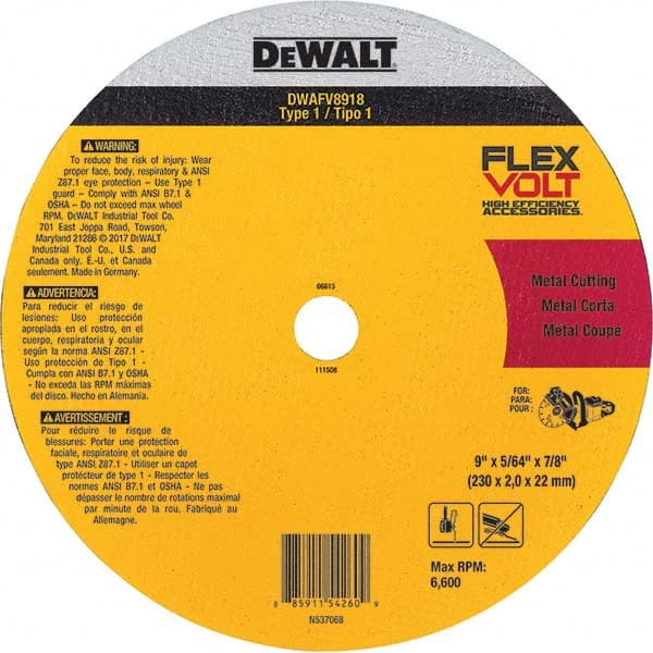 DeWALT - 9 x 5/64, 7/8" Hole 36 Grit Ceramic Cutoff Wheel - Americas Industrial Supply