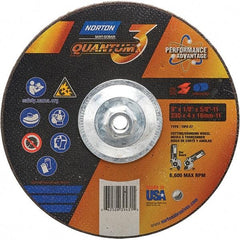 Norton - 24 Grit, 9" Wheel Diam, 1/8" Wheel Thickness, 5/8" Arbor Hole, Type 27 Depressed Center Wheel - Coarse Grade, Ceramic, Resinoid Bond, 6,600 Max RPM - Americas Industrial Supply
