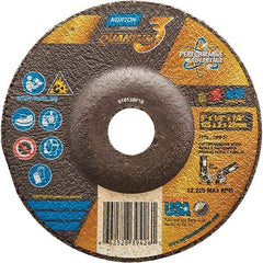 Norton - 24 Grit, 5" Wheel Diam, 1/8" Wheel Thickness, 7/8" Arbor Hole, Type 27 Depressed Center Wheel - Coarse Grade, Ceramic, Resinoid Bond, 12,225 Max RPM - Americas Industrial Supply