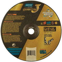Norton - 24 Grit, 7" Wheel Diam, 1/8" Wheel Thickness, 7/8" Arbor Hole, Type 27 Depressed Center Wheel - Coarse Grade, Ceramic, Resinoid Bond, 8,600 Max RPM - Americas Industrial Supply