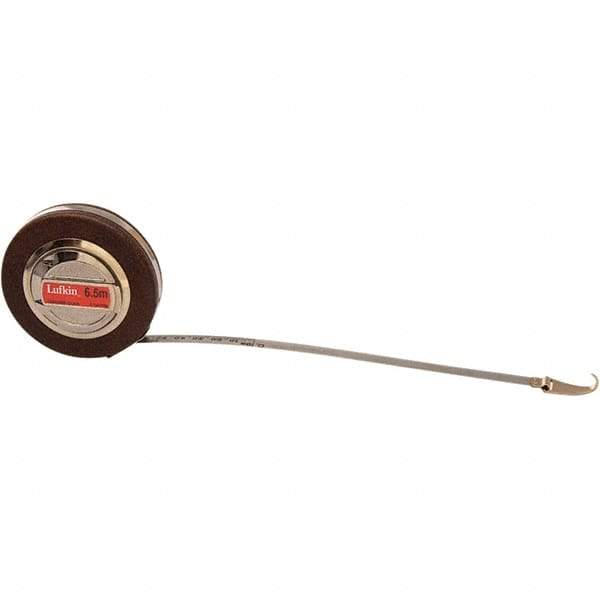 Lufkin - 20' x 10mm Silver Steel Blade Tape Measure - 1" Graduation, Decimal/Metric Graduation Style, Brown Vinyl Clad Steel Case - Americas Industrial Supply