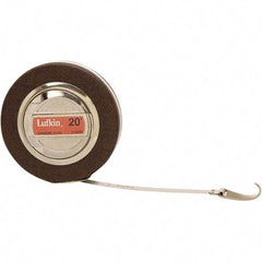 Lufkin - 20' x 3/8" White Steel Blade Tape Measure - 1, 1/10 & 1/100" Graduation, Inch Graduation Style, Brown Vinyl Clad Steel Case - Americas Industrial Supply