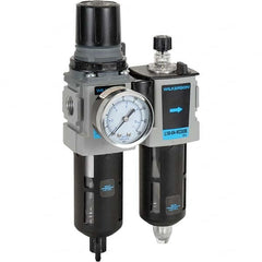 FRL Combination Unit: 3/8 NPT, Compact, 2 Pc Filter/Regulator-Lubricator with Pressure Gauge 70 SCFM, 150 Max psi, Polycarbonate Bowl, Manual Drain