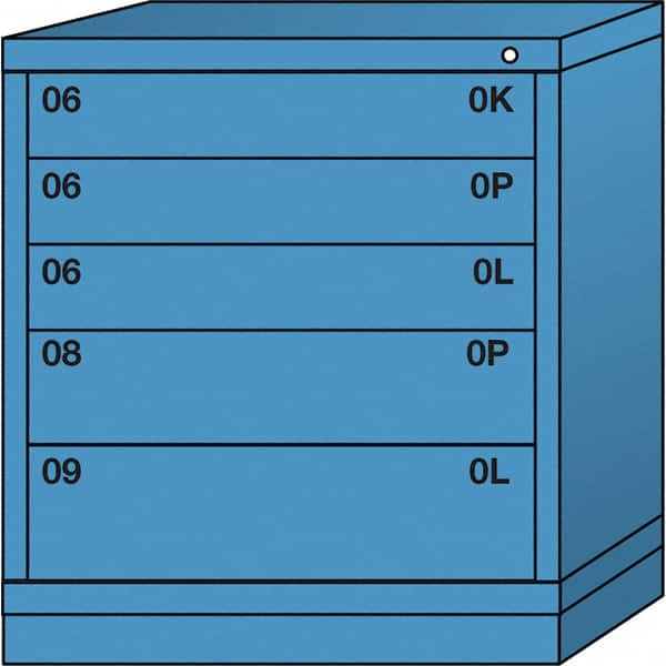 Lyon - 5 Drawer, Standard Bench Height - Single Drawer Access Cabinet - Steel, 30" Wide x 28-1/4" Deep x 33-1/4" High, Wedgewood Blue - Americas Industrial Supply