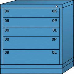 Lyon - 5 Drawer, Standard Bench Height - Single Drawer Access Cabinet - Steel, 30" Wide x 28-1/4" Deep x 33-1/4" High, Wedgewood Blue - Americas Industrial Supply