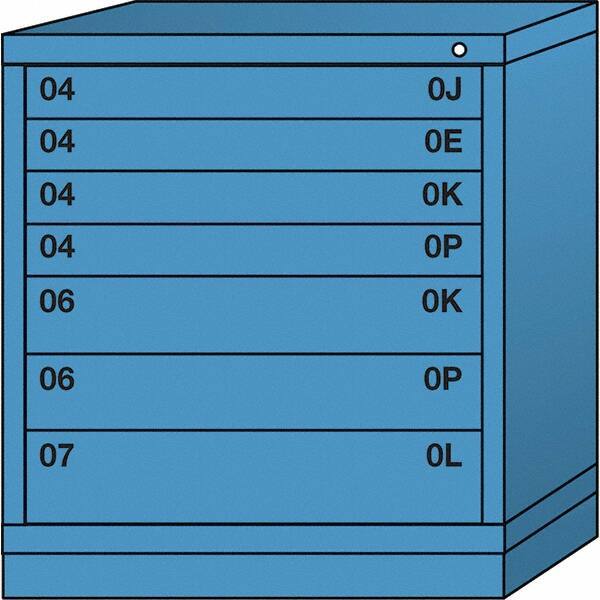 Lyon - 7 Drawer, Standard Bench Height - Single Drawer Access Cabinet - Steel, 30" Wide x 28-1/4" Deep x 33-1/4" High, Wedgewood Blue - Americas Industrial Supply