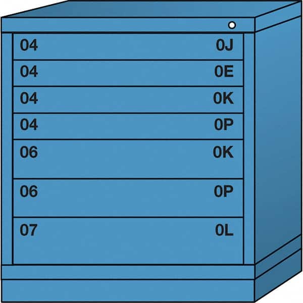 Lyon - 7 Drawer, Standard Bench Height - Multiple Drawer Access Cabinet - Steel, 30" Wide x 28-1/4" Deep x 33-1/4" High, Wedgewood Blue - Americas Industrial Supply