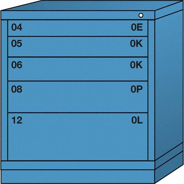 Lyon - 5 Drawer, Standard Bench Height - Multiple Drawer Access Cabinet - Steel, 30" Wide x 28-1/4" Deep x 33-1/4" High, Wedgewood Blue - Americas Industrial Supply