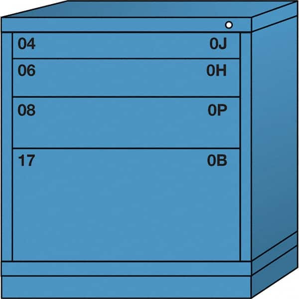 Lyon - 4 Drawer, Standard Bench Height - Single Drawer Access Cabinet - Steel, 30" Wide x 28-1/4" Deep x 33-1/4" High, Wedgewood Blue - Americas Industrial Supply