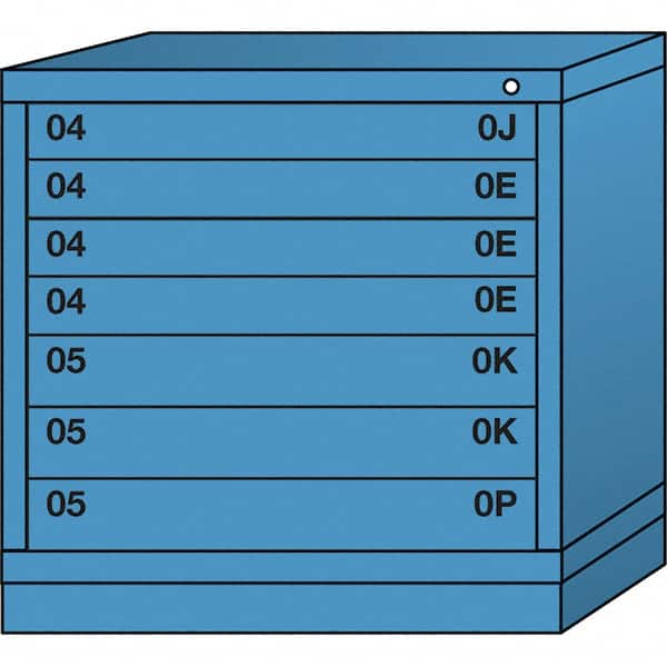 Lyon - 7 Drawer, Standard Table Height - Single Drawer Access Cabinet - Steel, 30" Wide x 28-1/4" Deep x 30-1/8" High, Wedgewood Blue - Americas Industrial Supply
