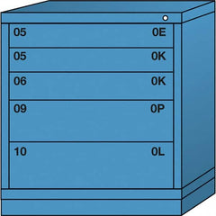 Lyon - 5 Drawer, Standard Bench Height - Multiple Drawer Access Cabinet - Steel, 30" Wide x 28-1/4" Deep x 33-1/4" High, Wedgewood Blue - Americas Industrial Supply