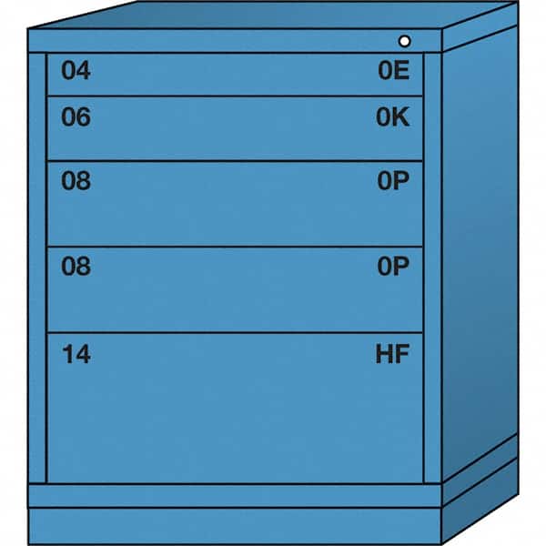 Lyon - 5 Drawer, Standard Mid-Range - Single Drawer Access Cabinet - Steel, 30" Wide x 28-1/4" Deep x 37-15/79" High, Wedgewood Blue - Americas Industrial Supply