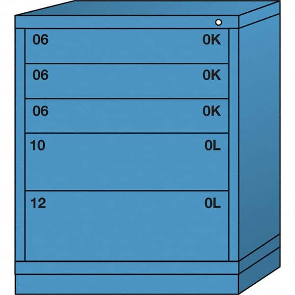 Lyon - 5 Drawer, Standard Mid-Range - Multiple Drawer Access Cabinet - Steel, 30" Wide x 28-1/4" Deep x 37-15/79" High, Wedgewood Blue - Americas Industrial Supply