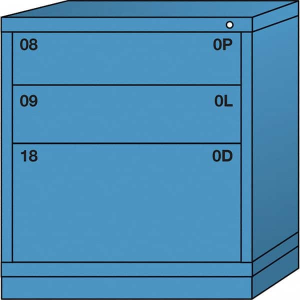 Lyon - 3 Drawer, Standard Bench Height - Single Drawer Access Cabinet - Steel, 30" Wide x 28-1/4" Deep x 33-1/4" High, Wedgewood Blue - Americas Industrial Supply